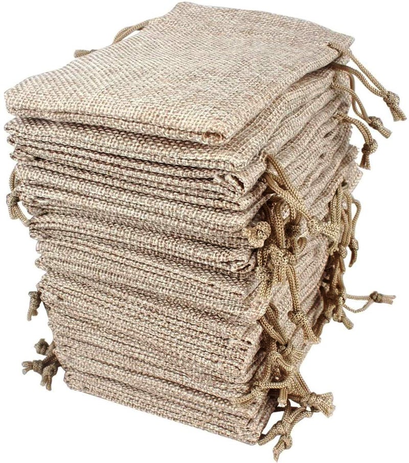 Hapdoo Lot of 50 Burlap Bags with Drawstring Gift Bags Jewelry Pouches Sacks for Wedding Party and DIY Craft, 5 x 3.5 Inches - Image 1